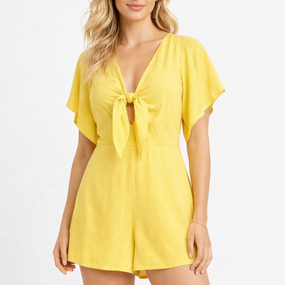 Louna Mustard Yellow Romper Women’s Short Sleeve V-Neck - Size L